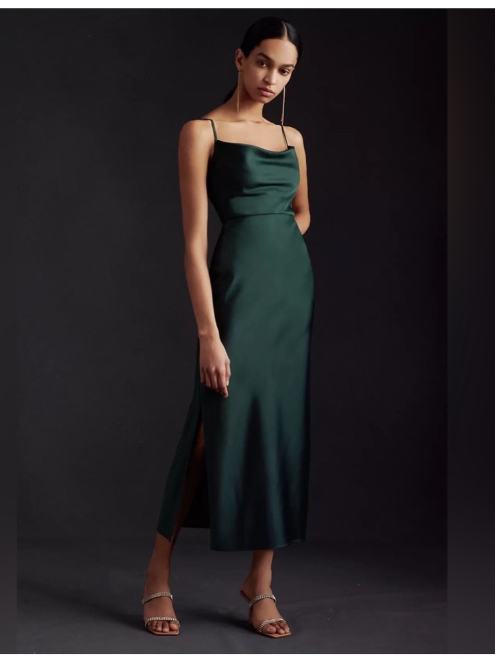 BHLDN satin green midi dress